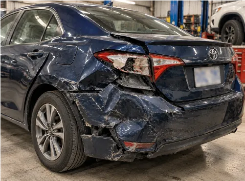 Dented panel before paintless dent removal
