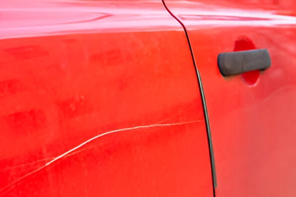Panel dent before paintless dent removal