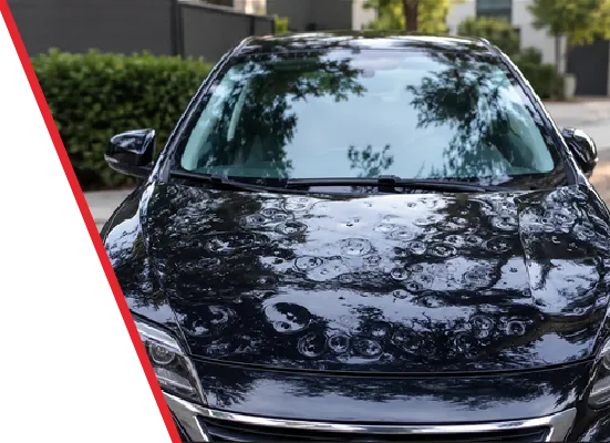 Hail-damaged car panel being repaired with paintless dent removal